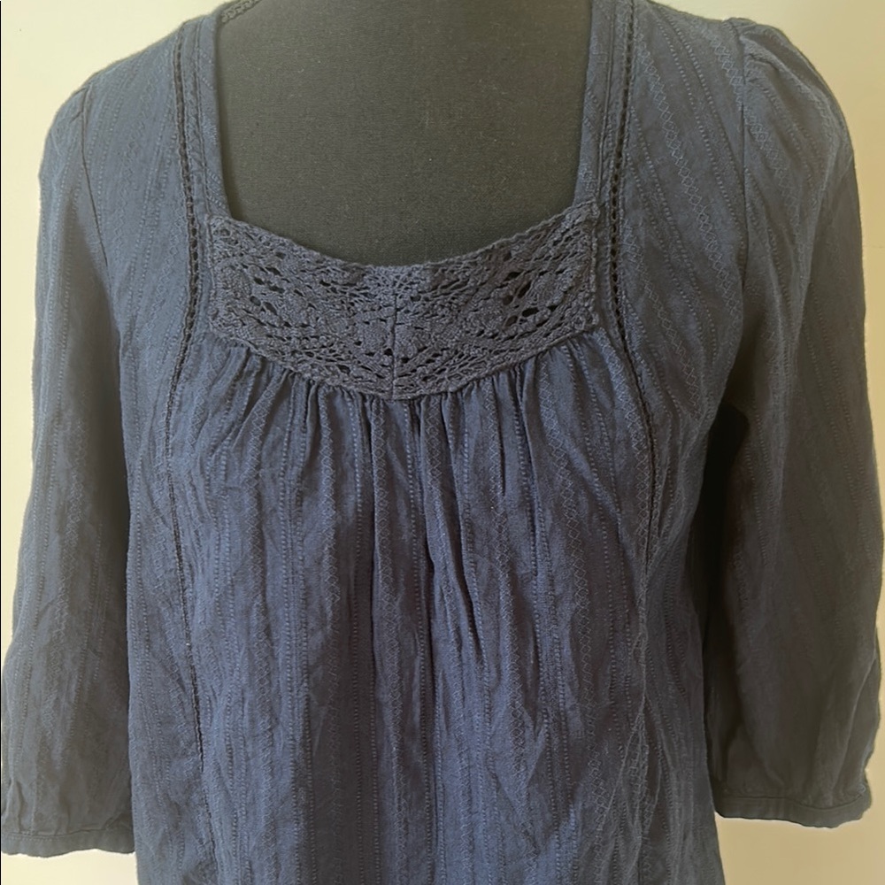 Blue Relaxed Ruched Tunic Blouse - Picture 5 of 12